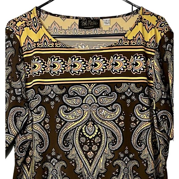 Bob Mackie Top Womens Size L Yellow Brown Pullover Tunic Wearable Art Boho Hippi - Picture 4 of 10